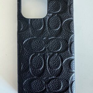 Black Coach Signature Pattern iPhone Case with Textured Grip